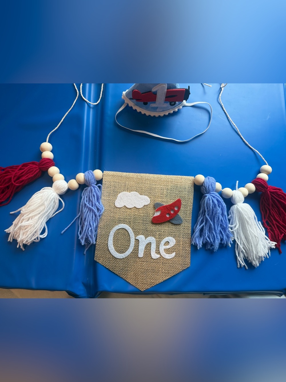 Amazon Red, Blue, White and Lavender 'One' Birthday Banner - Rocket Theme